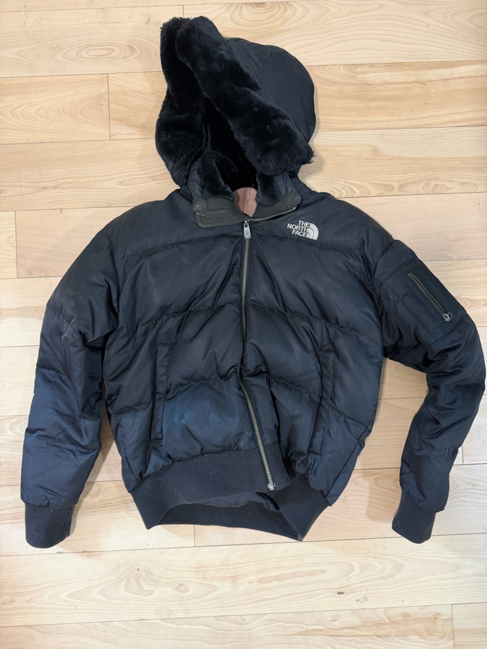 Vintage North Face Cropped Black Insulated Hooded Puffer Jacket